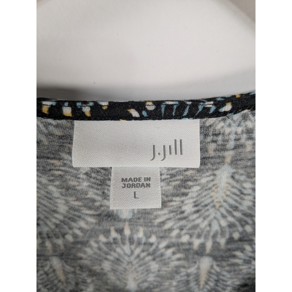 J.Jill Womens Peacock Print Button Front Tunic Top sz L 3/4 Sleeve Boho Indian